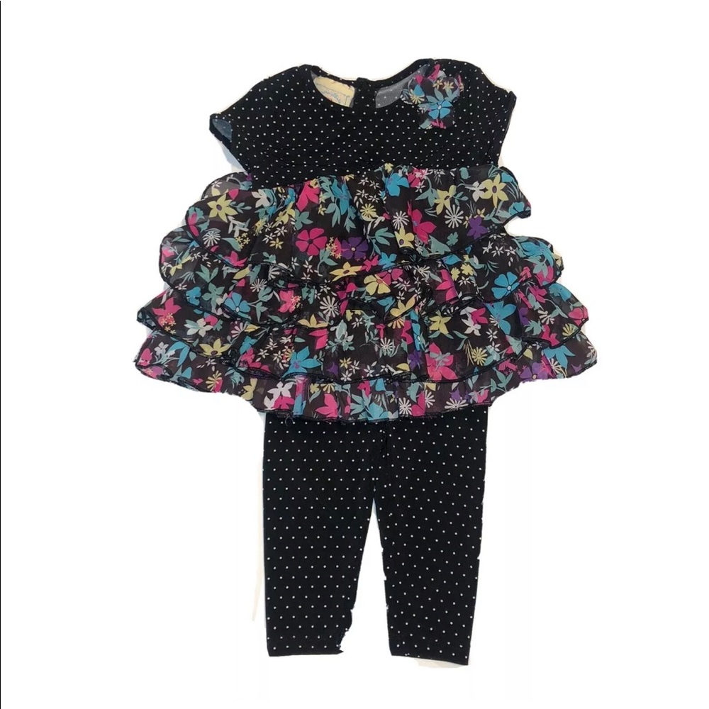 2 piece Ruffled Floral Polka Dot Top leggins set